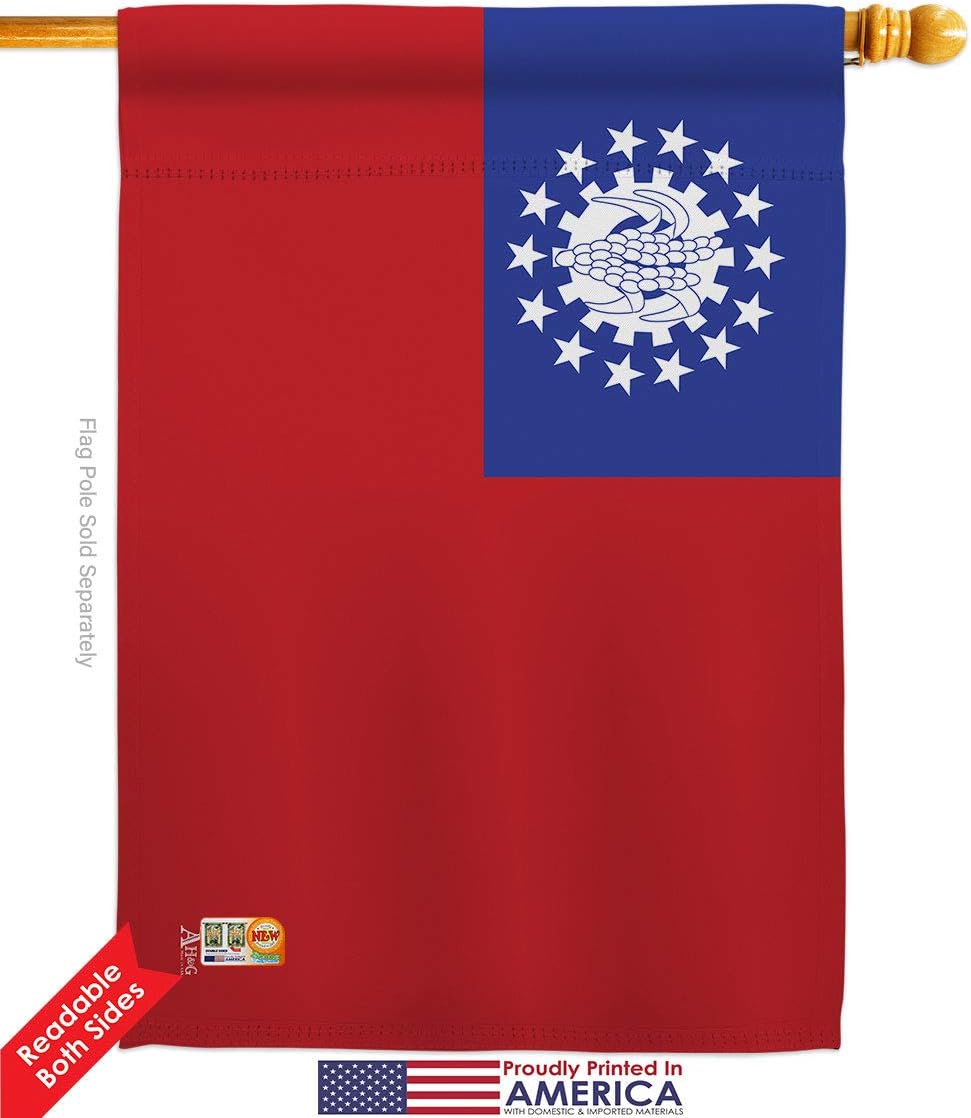Myanmar Burma Garden House Flags Set Regional Nationality Nation International World Country Particular Area Small Decorative Gift Yard Banner Double-Sided Made In USA 28 X 40