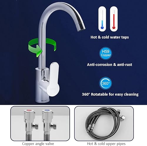 Miniatura 3 de QQXX Fregadero de cocina comercial de un solo cuenco juego de fregadero de acero inoxidable independiente con grifo de agua fregadero al aire libre