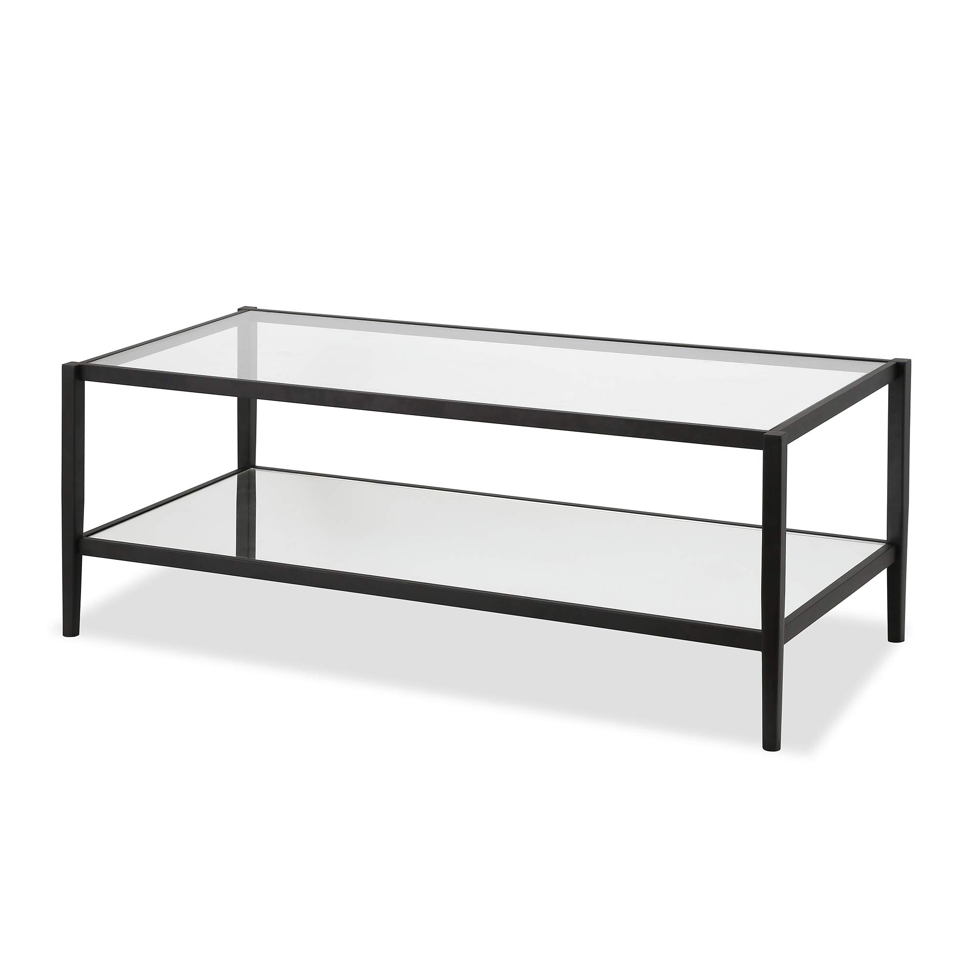 Henn Hart 45 Wide Rectangular Coffee Table with Mirror Shelf in Blackened Bronze Modern coffee tables for living