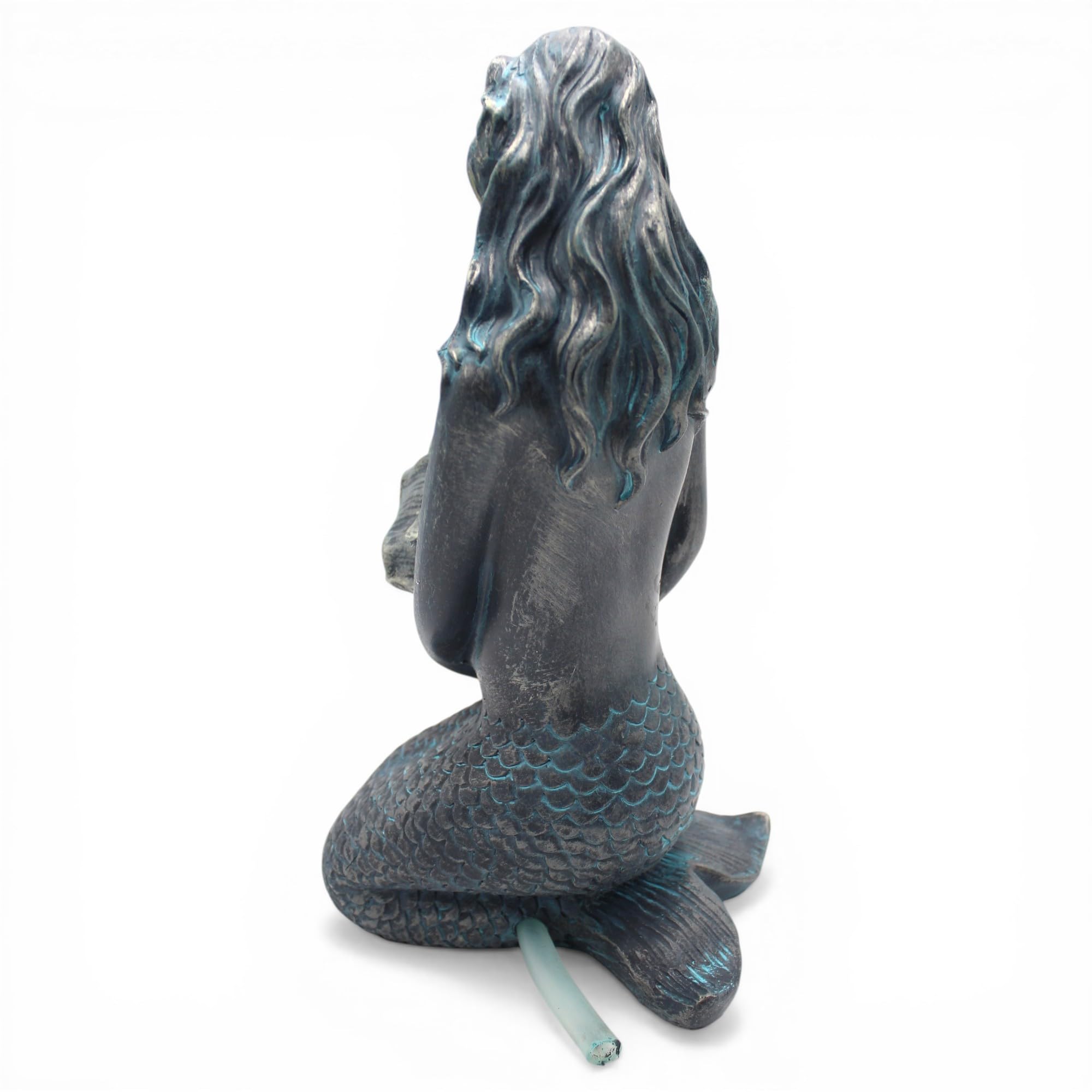 Garghilè solare con pompa – Statuetta di sirena con pompa solare e gioco d'acqua, decorazione da giardino in poliresina effetto bronzo, fontana solare per laghetto da giardino e corso d'acqua, 27 x 14