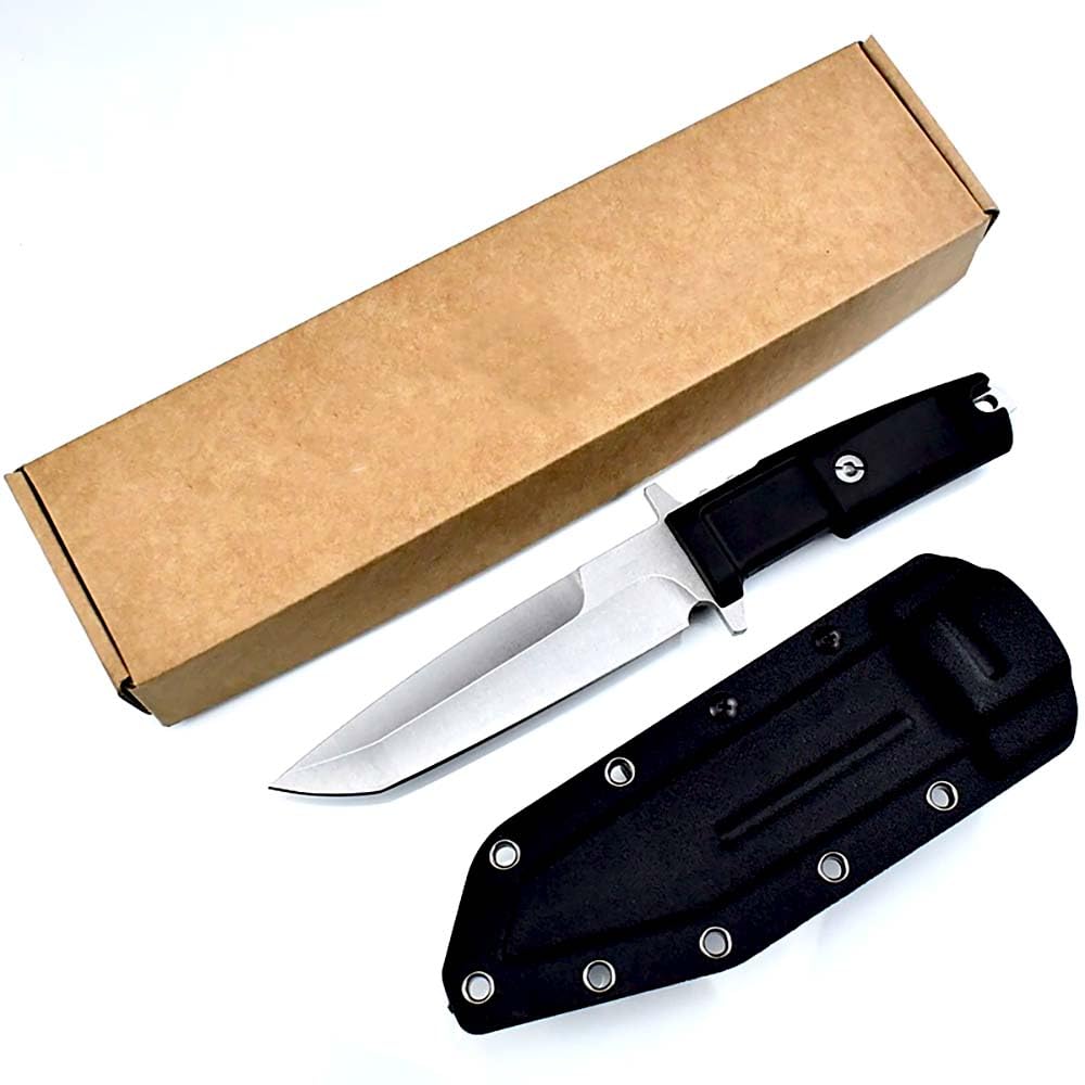 Festes Gegen Full Tang messer Edc Outdoor Jagdmesser Feststehende klingen, gegen Einhandmesser, gerade scharfes stahl messer schwarzes ABS griff, survival fixed neck knife, Gürtelmesser mit Scheide