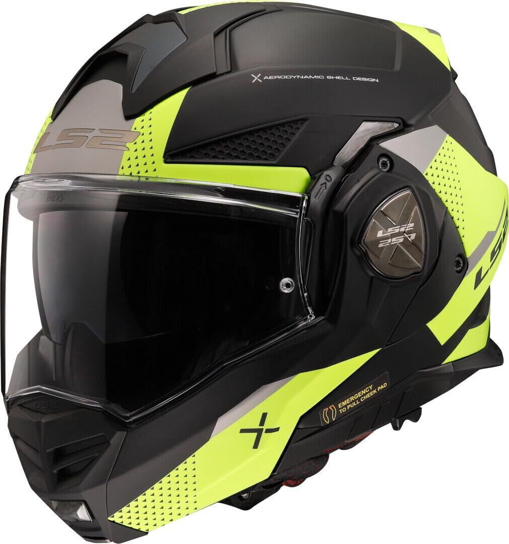 LS2, Casco Moto Modular ADVANT X Oblivion Matt Black H-V Yellow, S