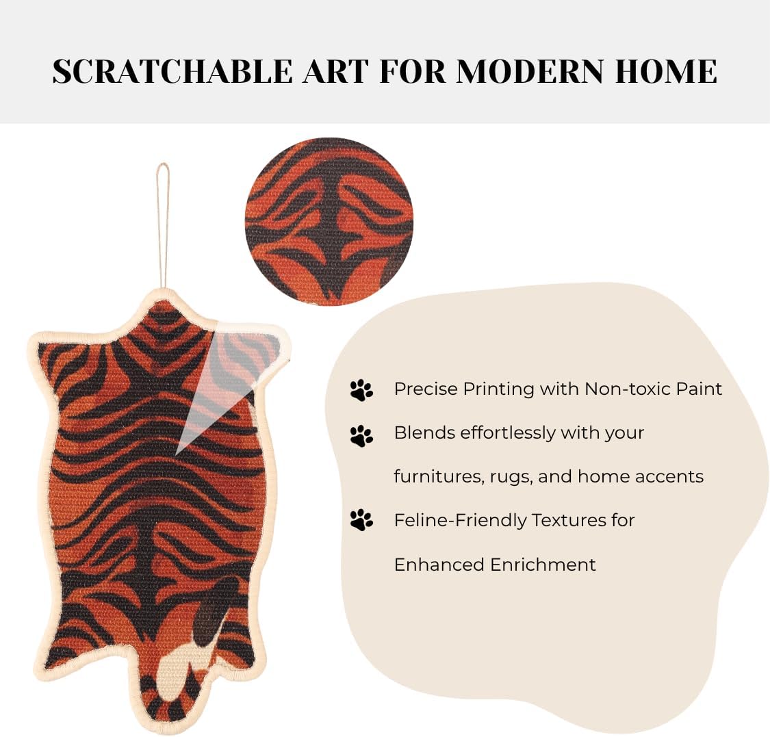 Natural Sisal Cat Scratching Mat – Natural Sisal Pad for Wall & Floor, Hanging Cat Scratcher, Novelty Shaped Furniture Protector (Leaf, Rose, Tiger Print) (Tiger Print)