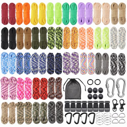 64 Colors Paracord - 10 FT Paracord Kit Paracord Rope Nylon Rope with Complete Accessories for Making Lanyard, Bracelets, Dog Collar and Craft (64PCS Multicolor)
