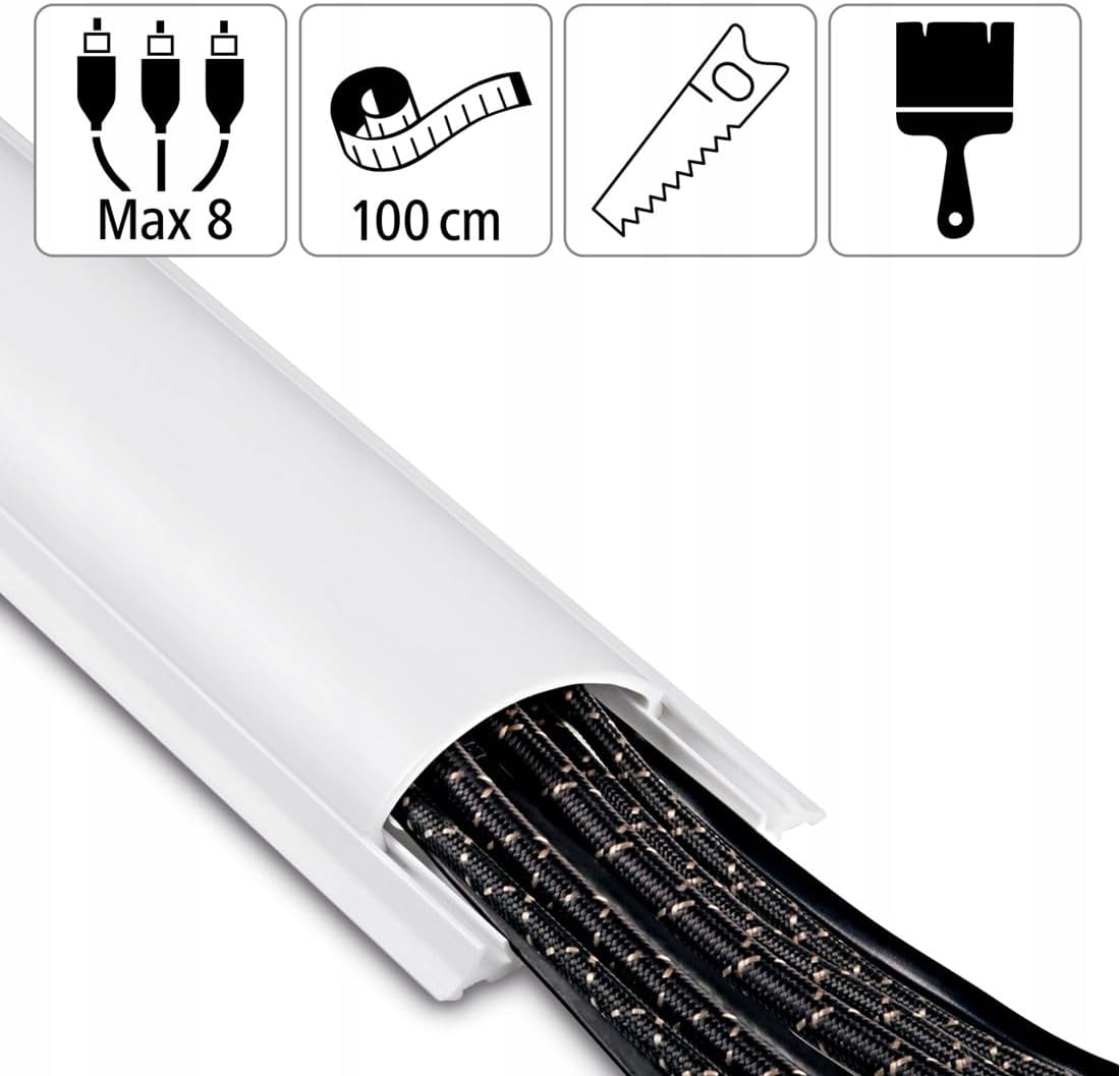 Hama Cable Duct, Self-Adhesive, Semicircular, 100 x 7 x 2.1 cm, PVC, White