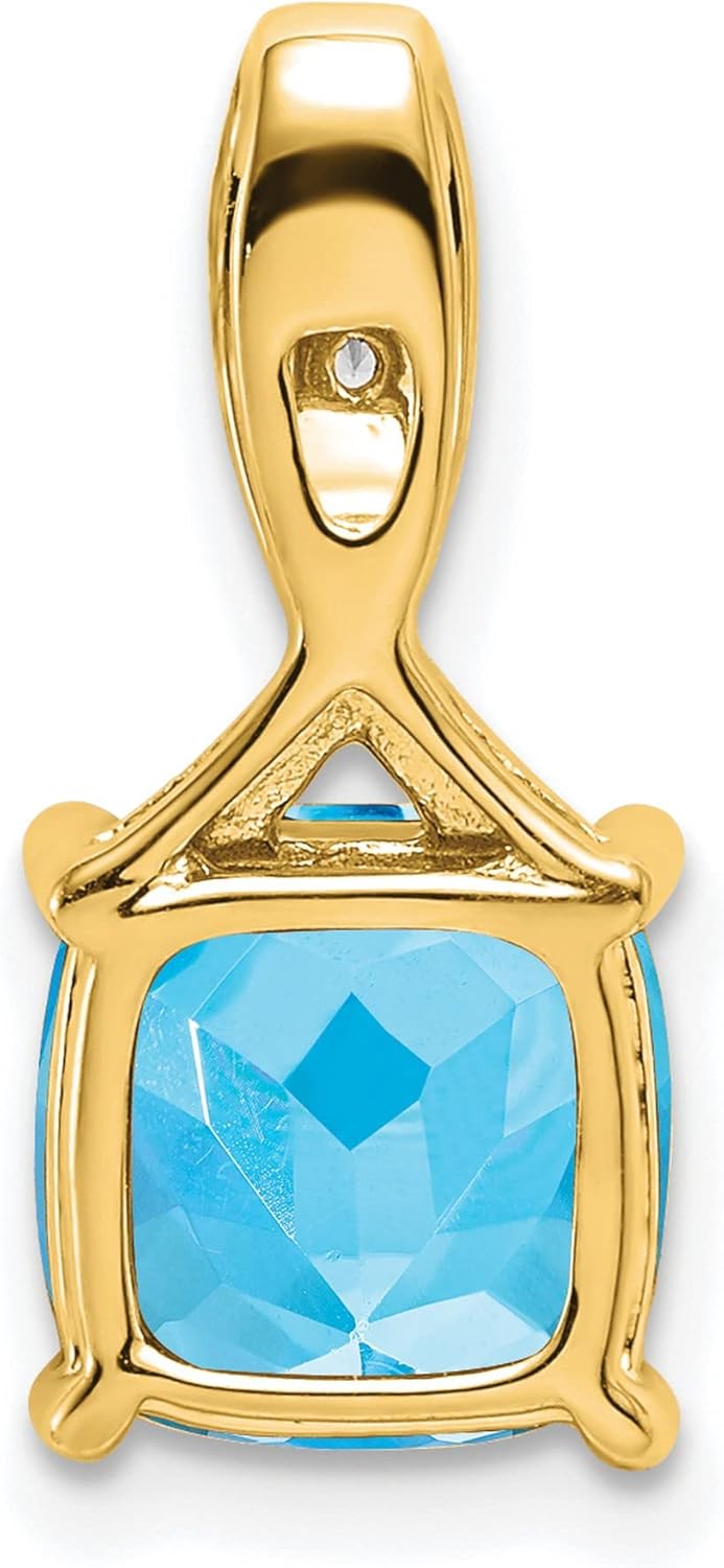 14k Yellow Gold Pendant for Women with Cushion Cut Blue Topaz and Diamond Bail, Elegant Gemstone Necklace, December Birthstone Jewelry, Fine Modern Design, Fashion Topaz Pendant Necklace 18 mm x 8 mm - Image 4