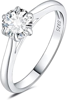 JewelryPalace Classic 0.5-2ct Round Cut Moissanite Solitaire Engagement Rings for Women, 14K White Yellow Rose Gold Plated 925 Sterling Silver Promise Ring, Simulated Diamond Anniversary Rings D-F VVS
