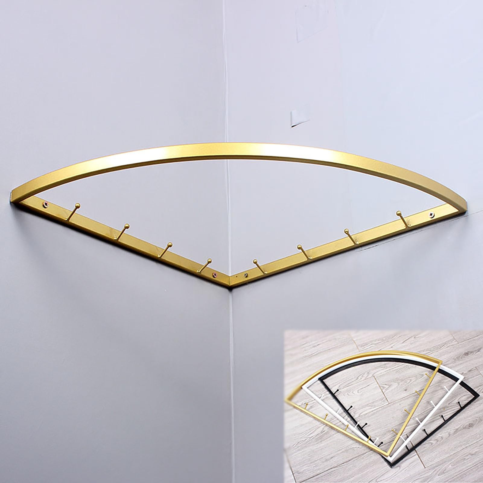 Barra Appendiabiti Appendiabiti Angolare da Parete a 90 Gradi con Ganci, Organizer per Armadio Resistente, Appendiabiti in Metallo per Armadio/ Guardaroba, Barra per Armadio in 3 Colori(Gold,60x60cm(2