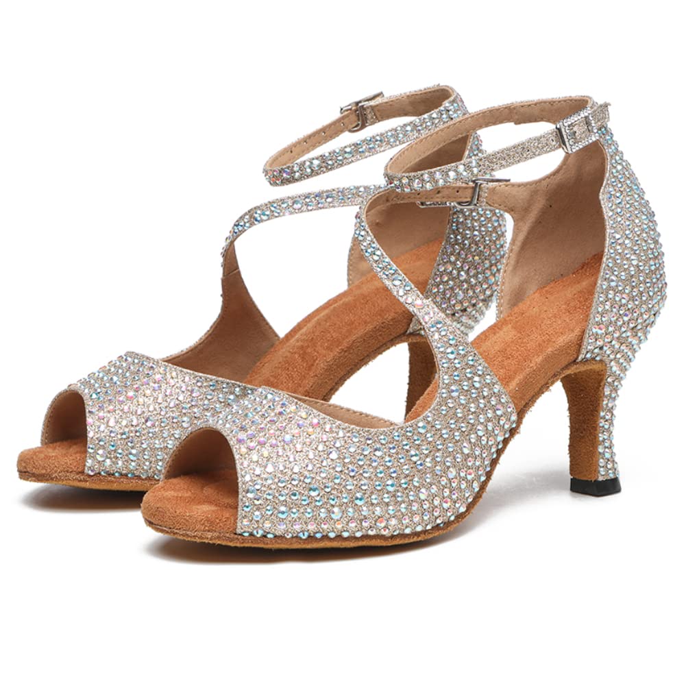AOQUNFS Tanzschuhe Damen Latein mit Strass Social Salsa Tango Bachata Ballsaal Party Hochzeit Tanzschuhe,YC