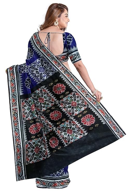 Image of Ikat Women's Cotton Saree, Handmade Pure Cotton Khandua Saree, Ikkat Orissa Traditional Handloom Saree without Blouse