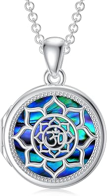 SOULMEET Inspirational Flower Om Ohm Aum Lotus Locket Necklace That Holds Picture Photo New Beginning Sterling Silver Abalone Shell Locket Necklace Prayer Gift