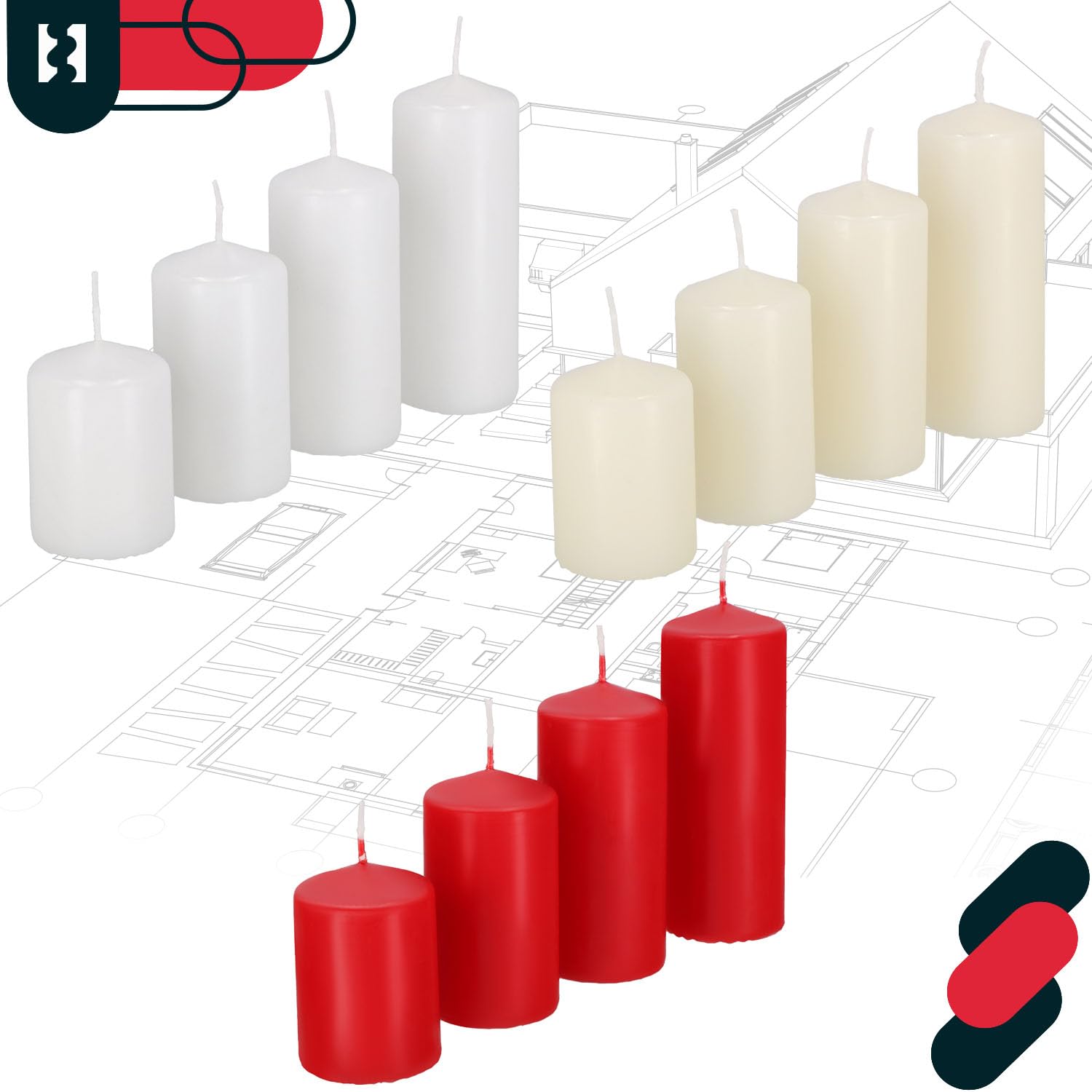 KOTARBAU® Świece filarowe świece blokowe, zestaw 4 sztuk, ecru