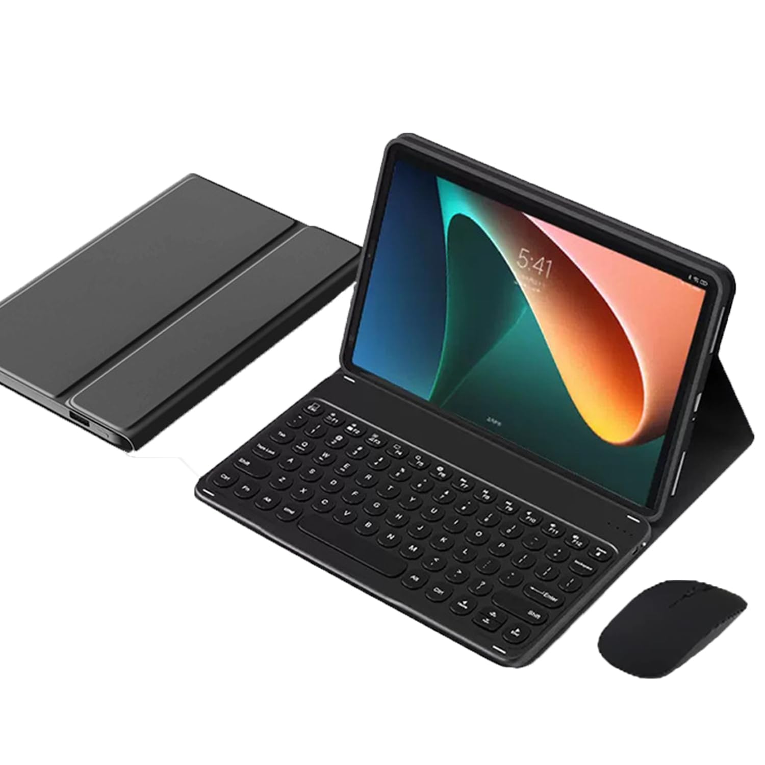 Étui Clavier pour Xiaomi Pad 5/5 Pro 11 Pouces avec Souris Magnétique Détachable sans Fil Bluetooth Clavier Français, Étui Mince Multi-Angle avec Support Folio,Noir