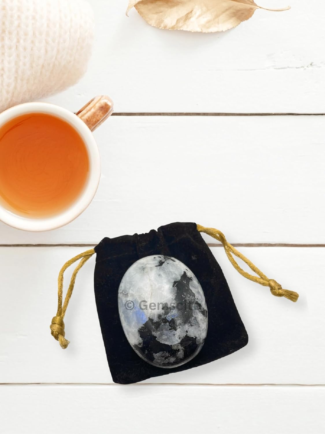 Gemstone Rainbow Moonstone Carved Palm Stone/Pocket Palm Stone/Reiki Healing & Crystal Grid for Natural Body Chakra Balancing - Image 3