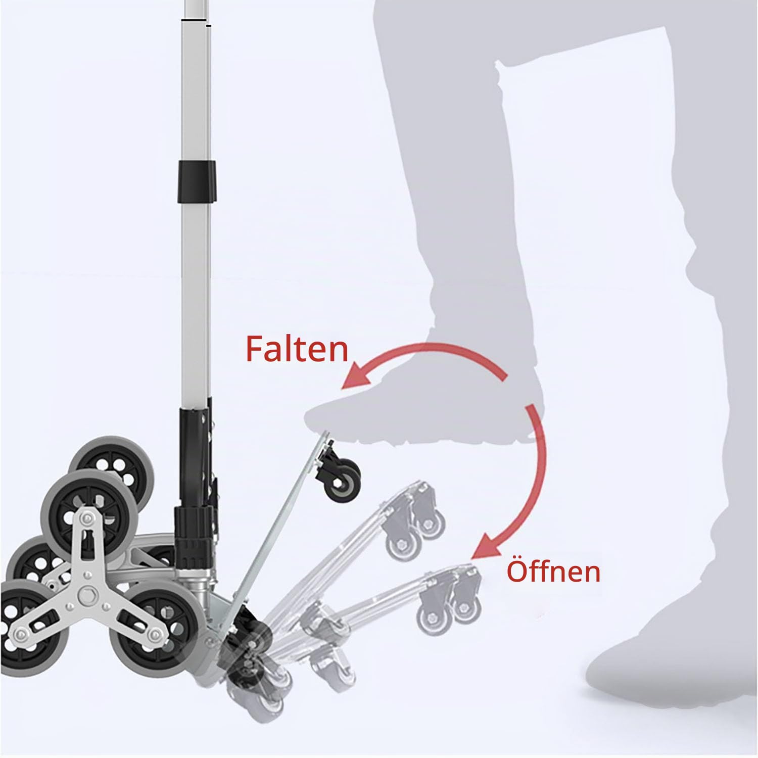 Sackkarre Aluminium Treppensteiger Klappbar Treppensackkarre Belastbarkeit 80kg Transportkarre mit Elastischen Seilen, Teleskopgriff 61-106 cm Höhenverstellbar für Zuhause, Einkaufen, Umzüge & Lager