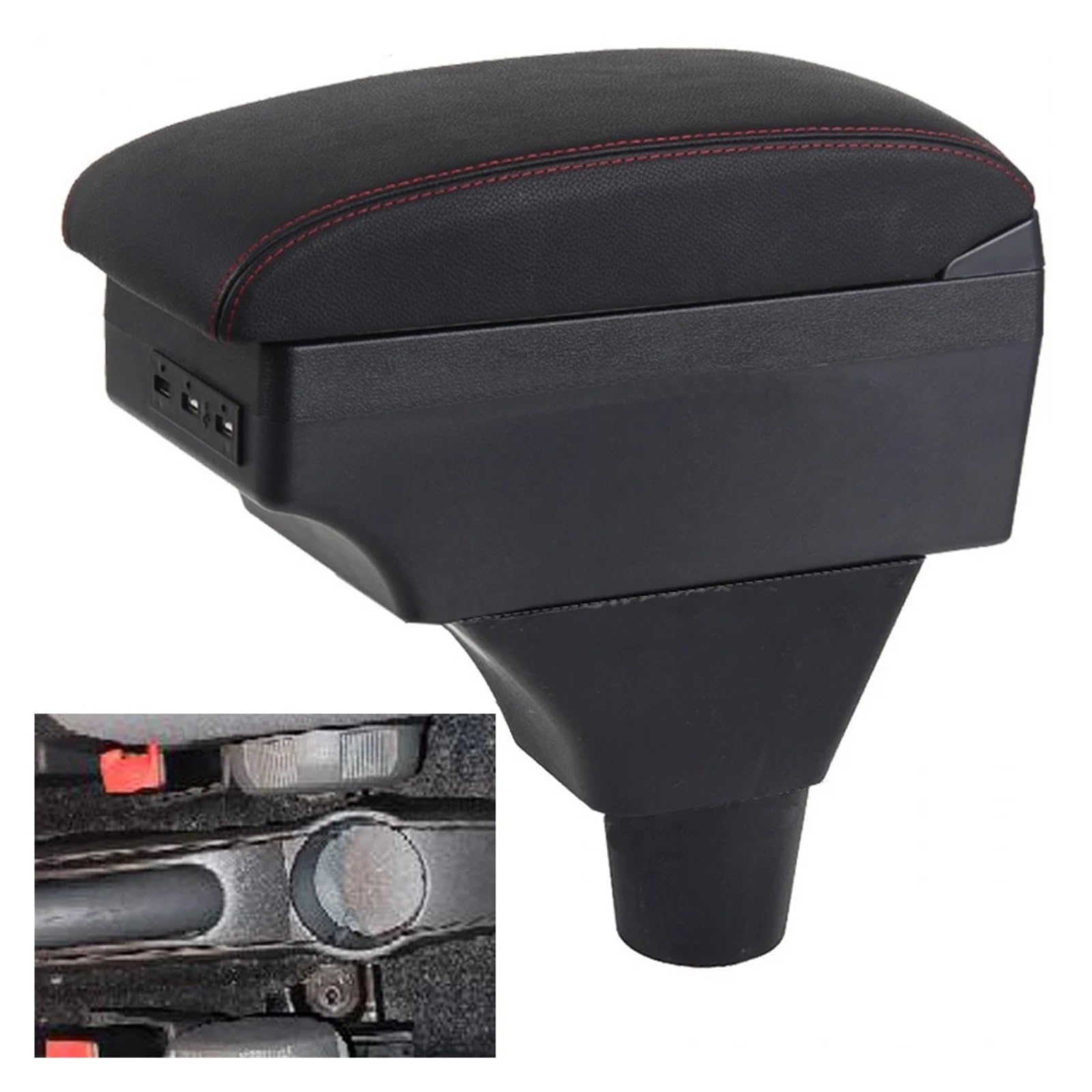 Bracciolo Centrale Per Fiat Per Panda II 2 Bracciolo Centrale Poggiagomiti Console Accessori Di Modifica Con Portabicchieri E Porta USB Poggia Braccio(A-Black red line)