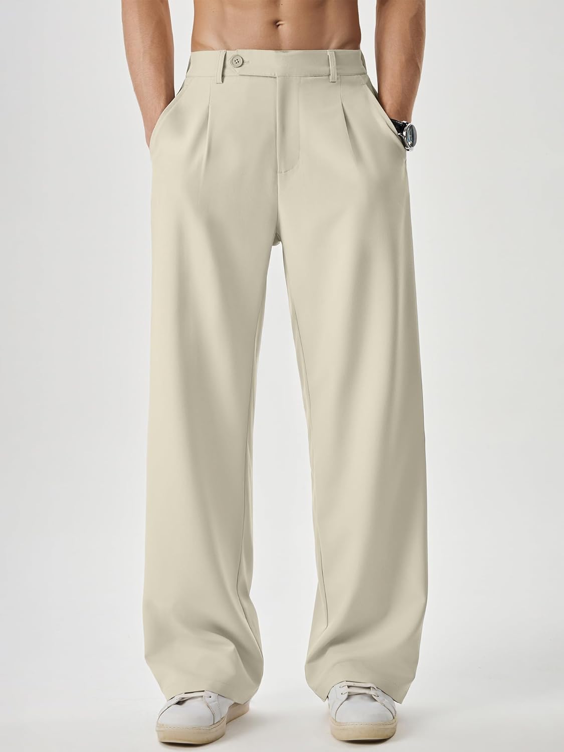 JMIERR Mens Baggy Casual Dress Pants Lightweight Pleated Old Money Wide Leg Pants Loose Relaxed Fit Trousers - Image 2