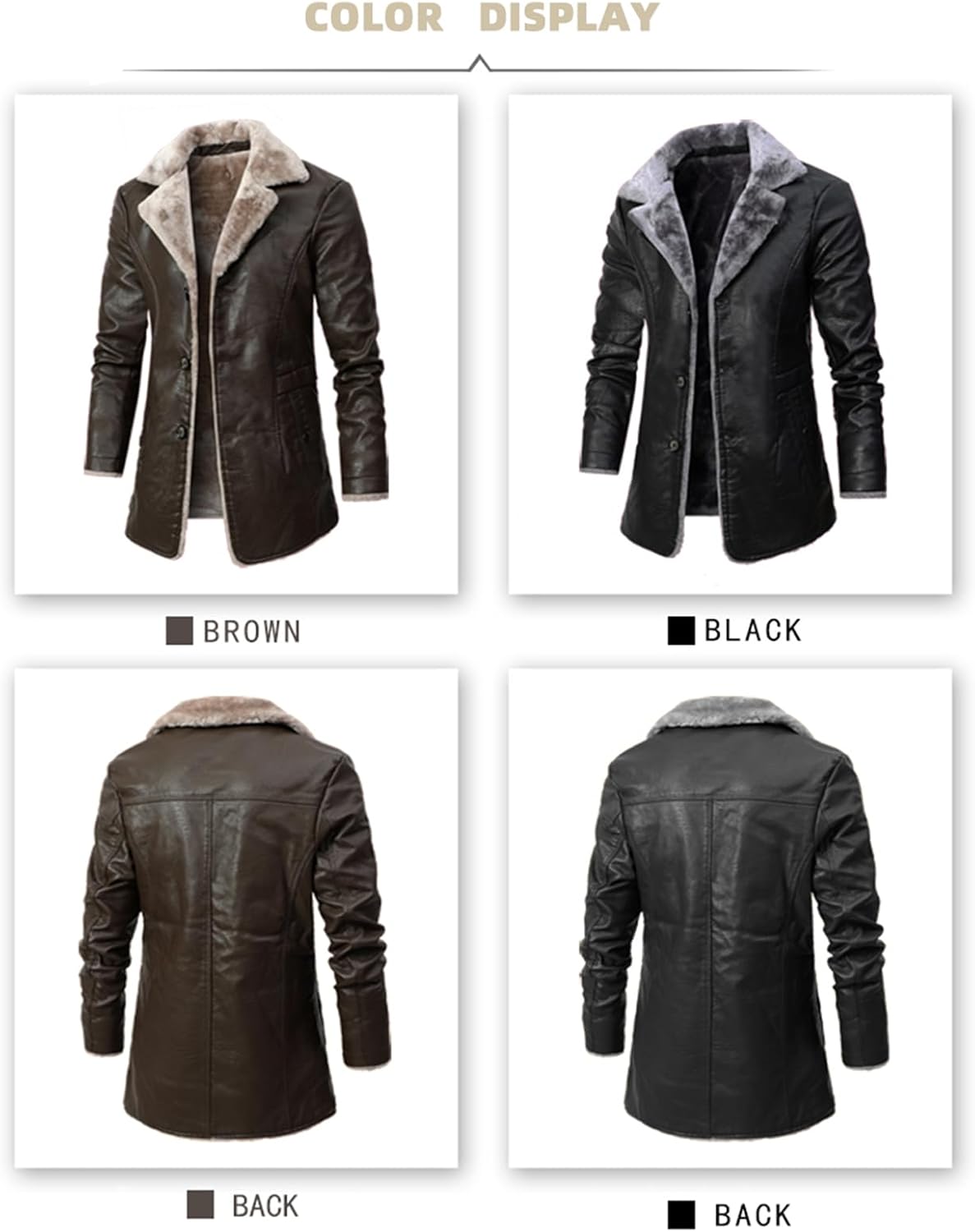 Mens Genuine Leather Biker Jacket 3/4 Length Coat Warm Winter Long Leather Jacket Lined Trench Coat+(Necklaces) - Image 8