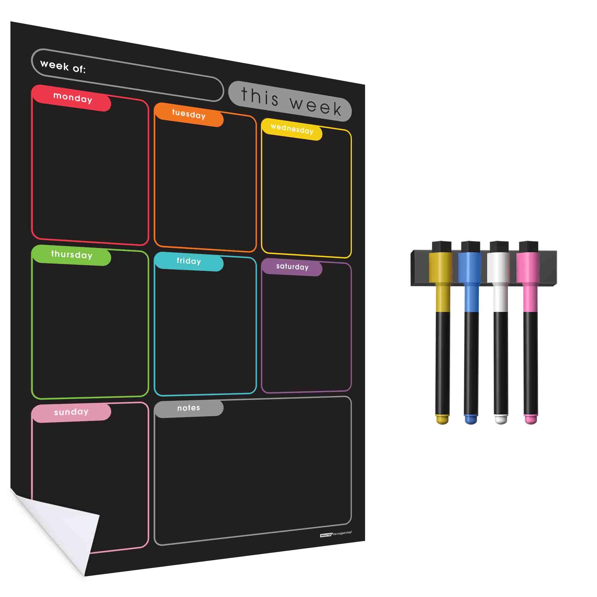 WallTAC Weekly Planner Wall Sticker | Easy-to-Apply and Remove Dry Wipe Whiteboards for Home and Kitchen (Colourful Chalkboard, A2)
