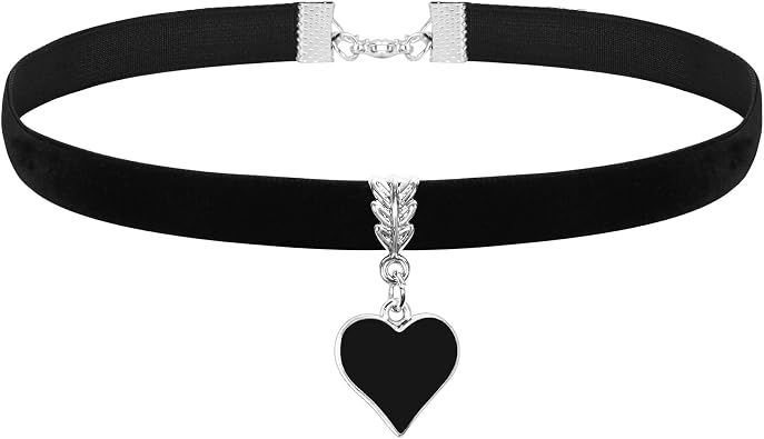 LOVEMY Vintage Black Choker Necklace for Women, Velvet Drip oil Black Heart Choker Necklace, Valentines Day Halloween Cosplay Party Jewelry, Adjustable Length from 10-14 Inches