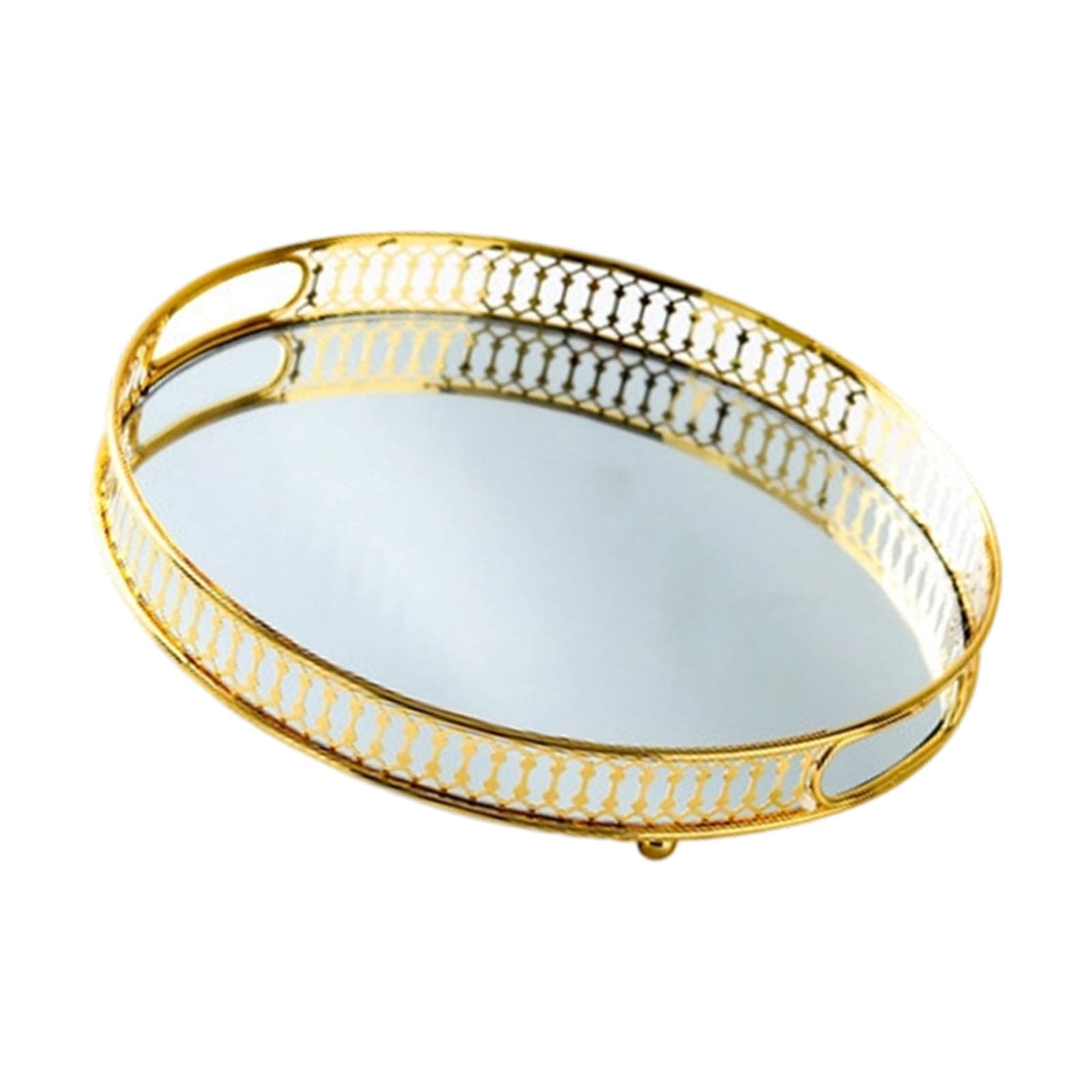 Metal Framed Vanity Tray Mirrored Surfaces Cosmetic Perfumes Display Organiser Home Bathroom Accessory Bathroom Countertop Tray