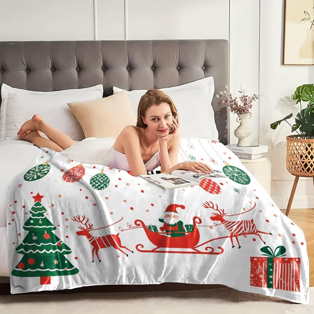 Generico Coperta Plaid Pile 180x200 cm XXL Motivi Di Babbo Natale per Letto Singolo Calda Accogliente e Spessa in Morbido Velluto Tema Natalizio Coperta Calda per Letto, Divano, Sedia e Divano