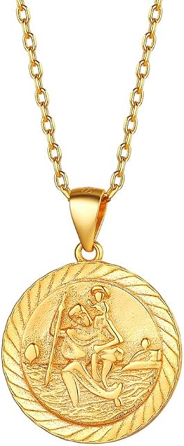 Silvora Saint Christopher/Saint Michael Medal Necklace, Sterling Silver Chic Saint Patron Pendant Jewelry Virgin Mary/Saint Benedict/Elizabeth  Coin Charms for Women Men
