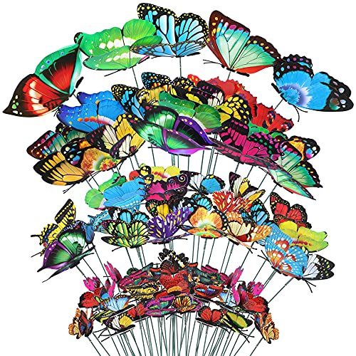 Augshy 75Pcs Butterfly Decoration Stakes Pvc Waterproof Gardening Art Butterfly Stakes For Outdoor Yard Lawn Home Decor (4 Size) #TOP26