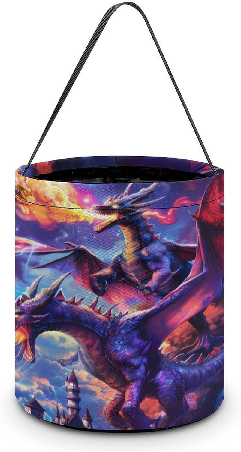 Fire Dragon Halloween Treat Bag Reusable Candy Basket Tote Goody Bags Gift Party