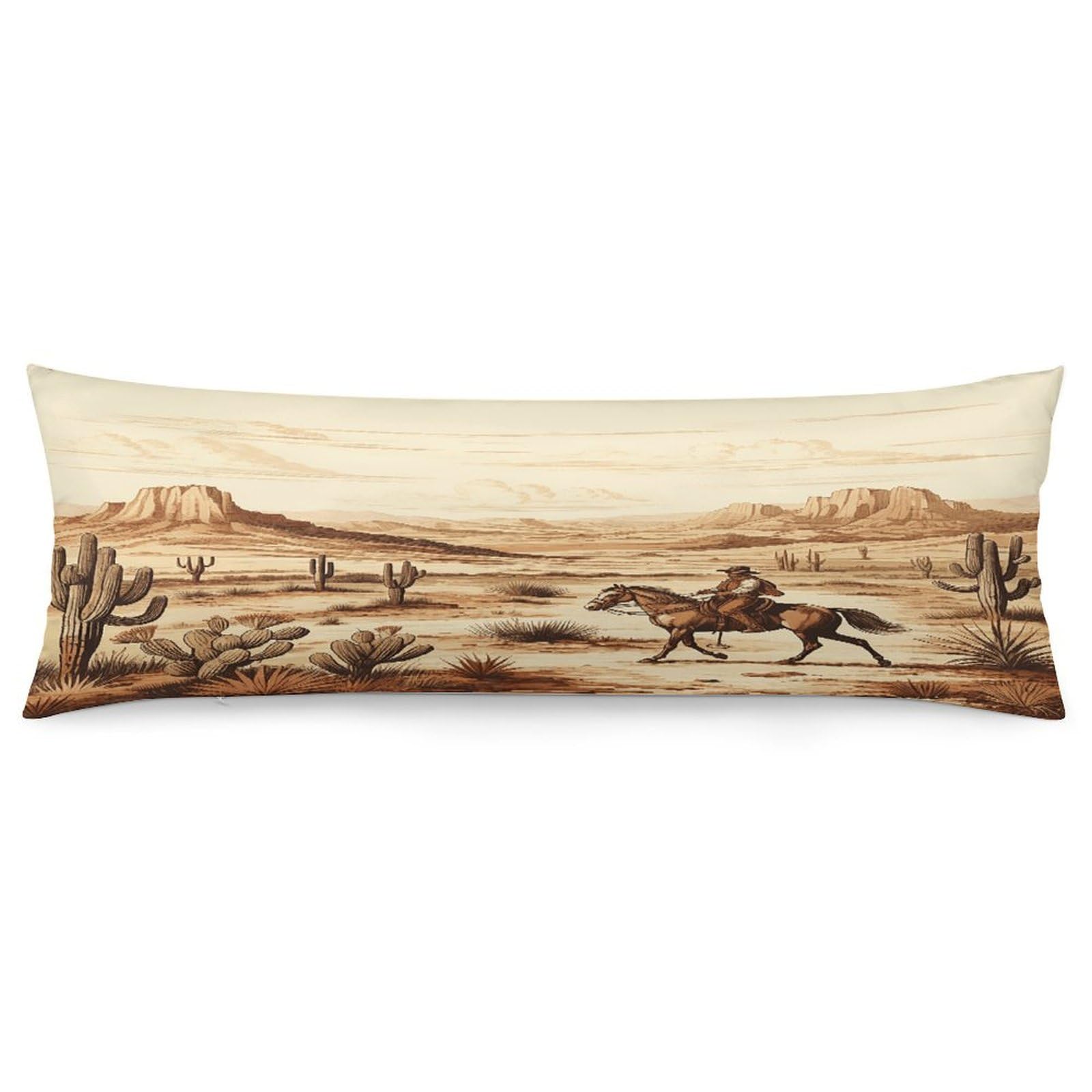 West Desert Cactus with Cowboys Riding Horses Throw Pillow Cover Soft Pillow Case Decorative Lumbar Pillow Cover Cozy Throw Pillowcase Polyester Rectangular Cushion Case Decor for Couch Sofa Bed
