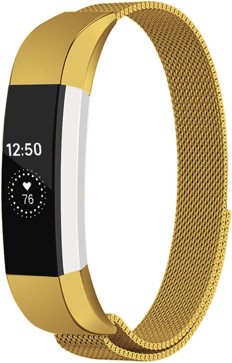 Metal Loop Bands Compatible with Fitbit Alta/Fitbit Alta HR, Breathable Stainless Steel Loop Mesh Magnetic Adjustable Wristband for Women Men(Gold)