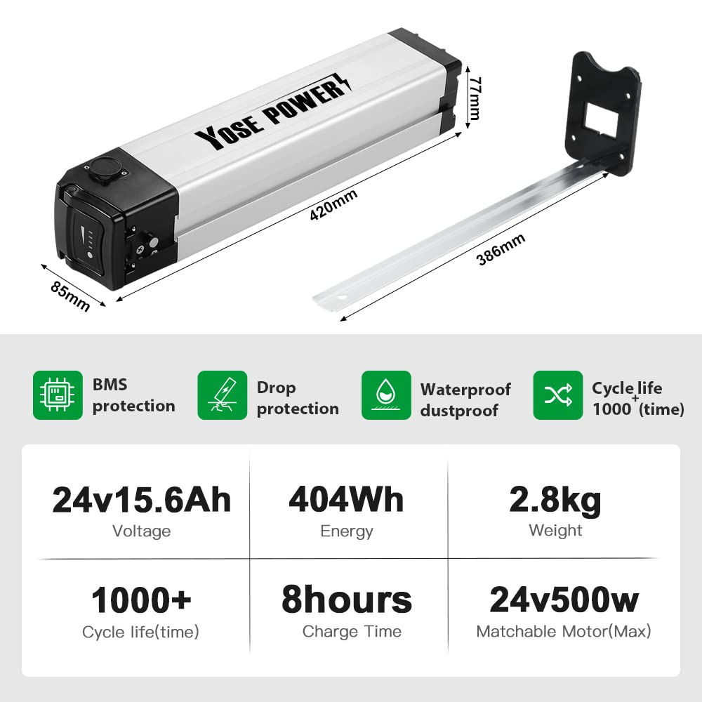 YOSE POWER E-Bike Akku 24V 15.6Ah für 350W / 500W Motor mit Ladegerät für Ruhrwerk Tchibo (Nicht für PROPHETE!!!)