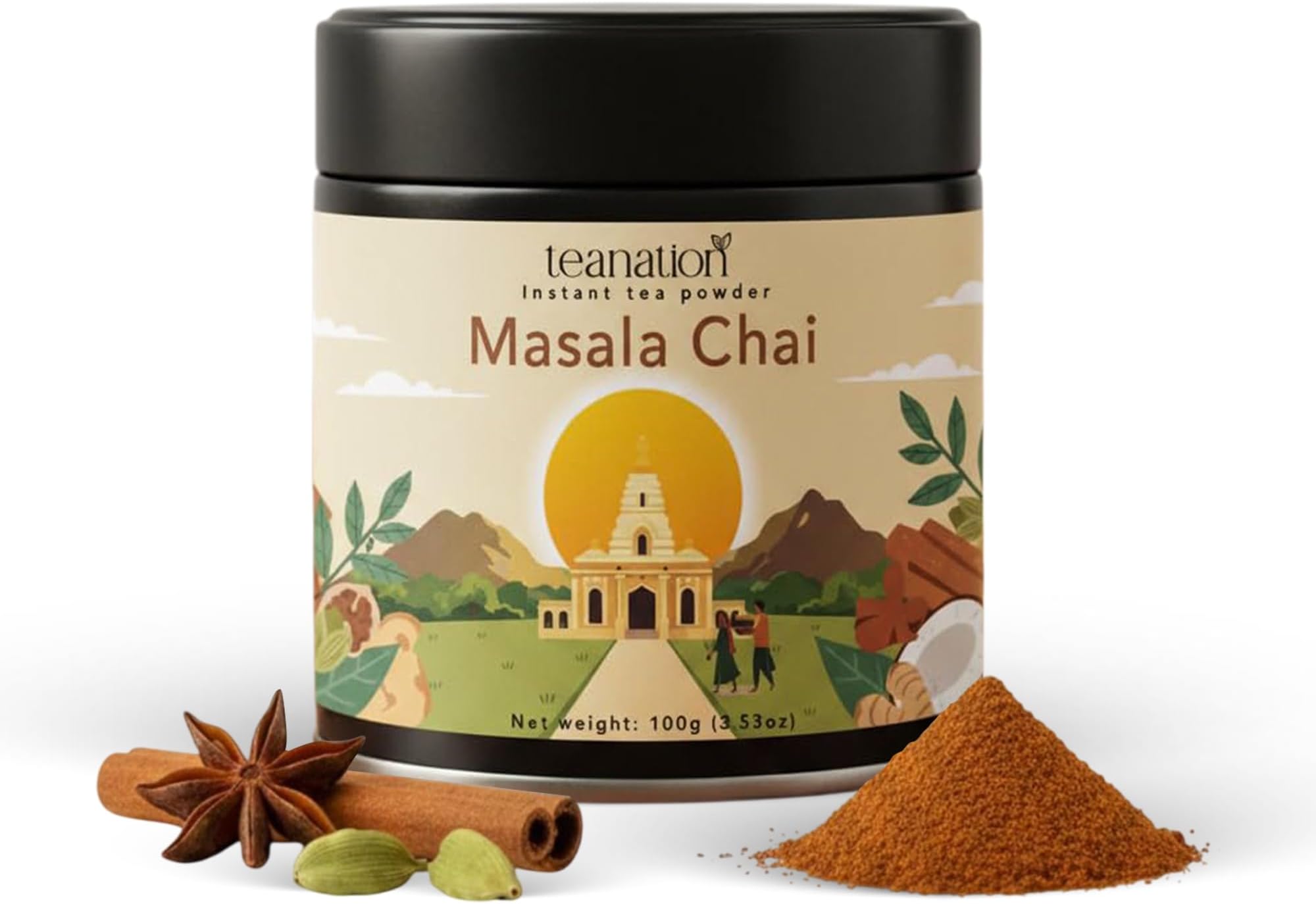 - Tea Nation Masala Chai Instant Powder, 100g Chai Latte Mix – Spiced Black Tea Blend, Vegan, Gluten-Free, No Additives | Easy Chai Latte Coffee Alternative