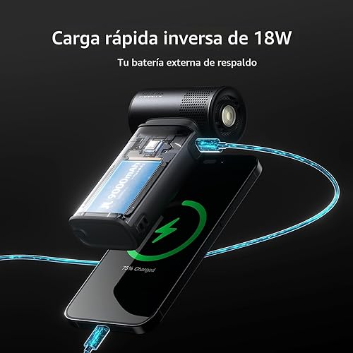 Miniatura 4 de JISULIFE Ventilador de mano portátil Ultra2 9000mAh, máximo 25 horas, 5 en 1, ventilador turbo de 100 velocidades, cargador de batería recargable de