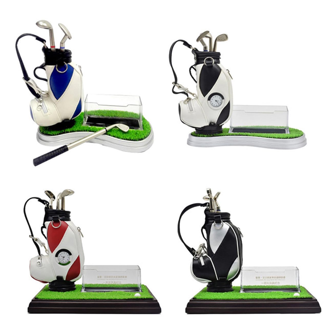 Portapenne da golf in alluminio con orologio, set regalo per scrivania con 3 penne