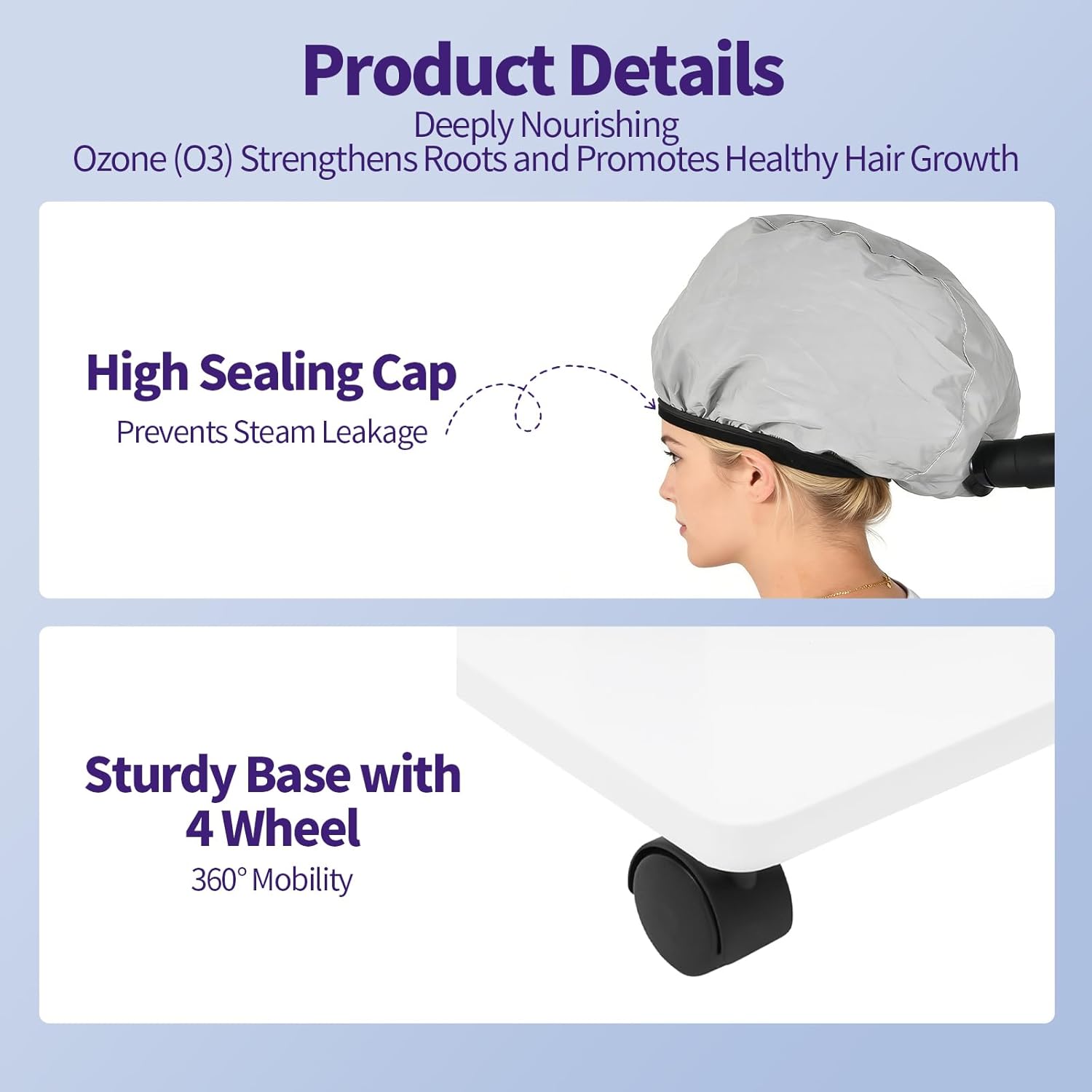 600W Vertical Nano Hair Steamer Dyeing Machine, Hair Oil Machine Freestanding Ozone Micro Mist Hair Steamer with Steam Cap and Hose Attachment for Salon Spa Equipment (White)