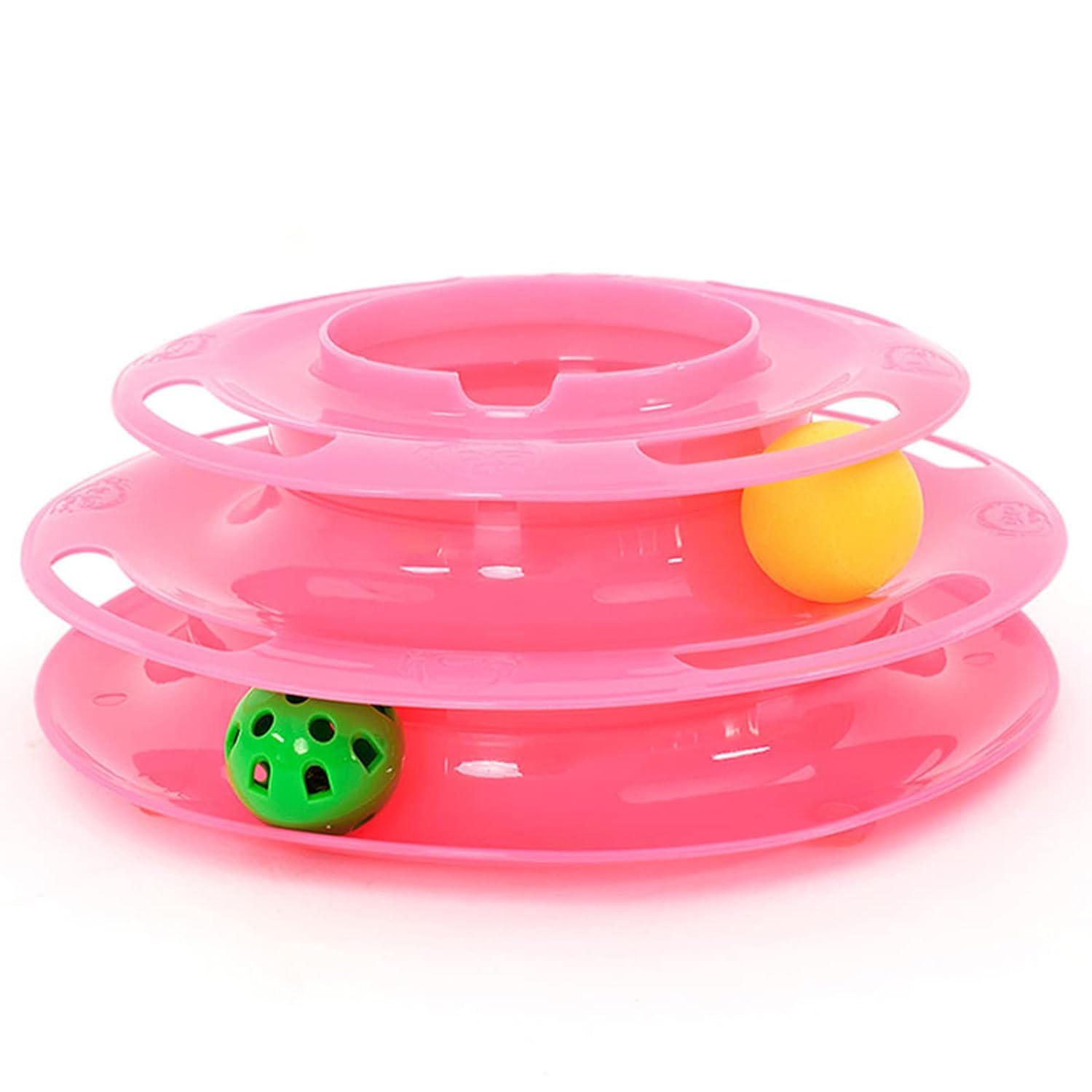 PSK PET MART Cat Toy | Interactive Tower of Plastic Tracks – 2 Layers Pet Game Entertainment Tower Roller Cat Ball Toy Cats Circular Turntable Toy with Colorful Balls for Cats & Kittens (Pink)