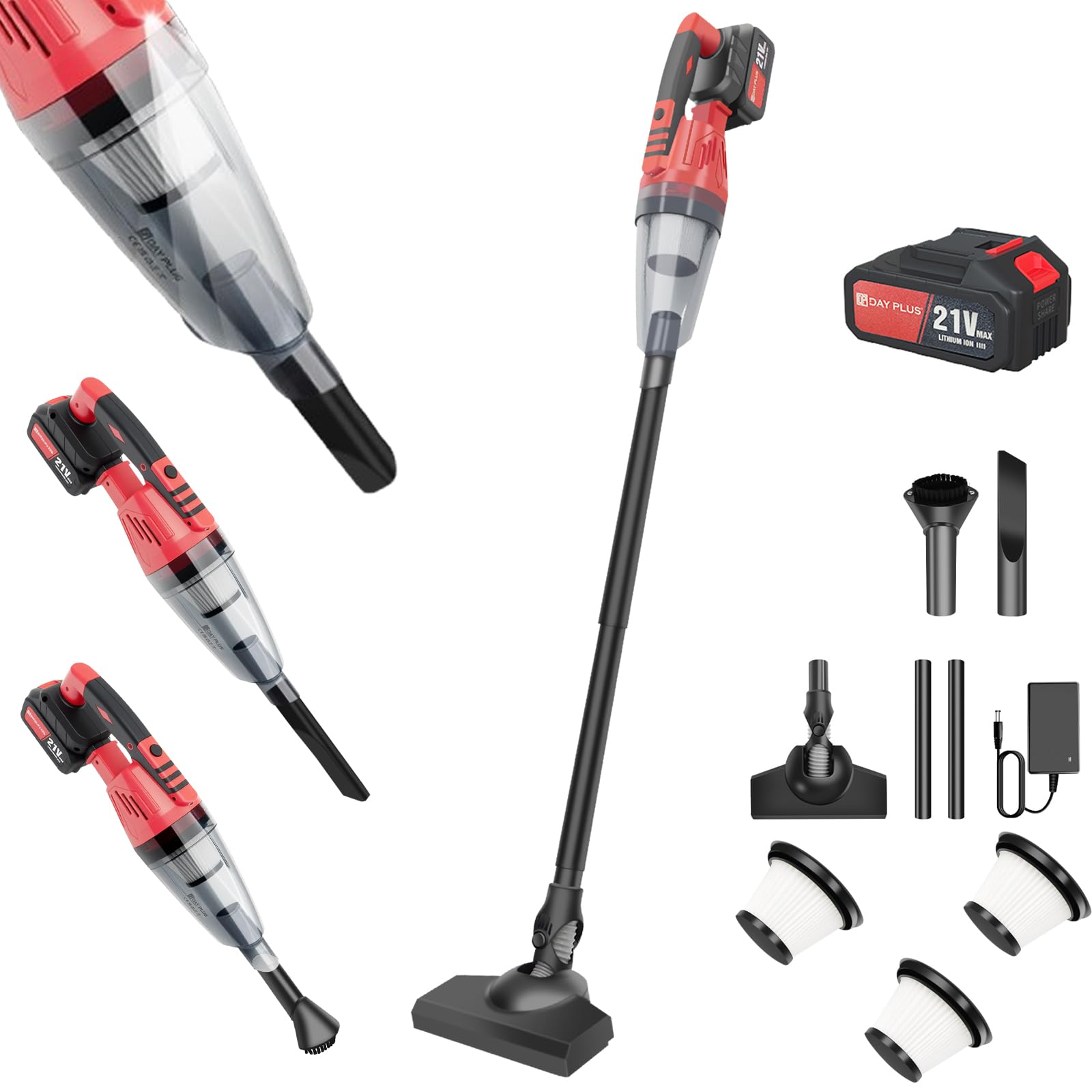 Stick Cordless Vacuum Cleaners Powerful, 2-in-1 Stick Vacuums & Electric Brooms, Rechargeable Vacuum Cleaner with 2200mAh Battery, 3 Filter, 0.6L Handheld Upright Vacuum Cleaner for Car, Floor, Pet