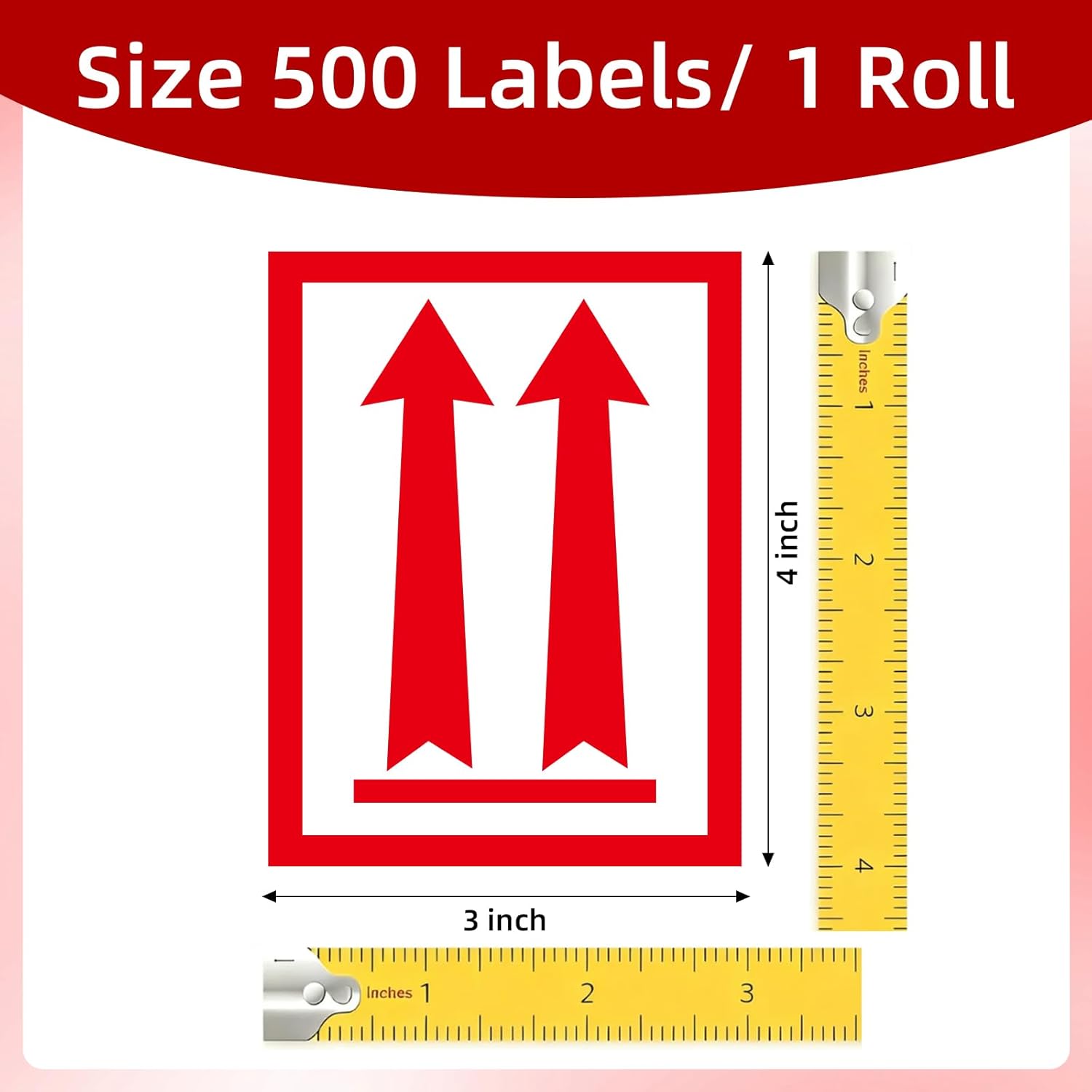 500 Pcs Arrows Up Labels - Adhesive Arrow Goods Shipping Stickers for Packages, 3 x 4 Inches (Red) - Image 2
