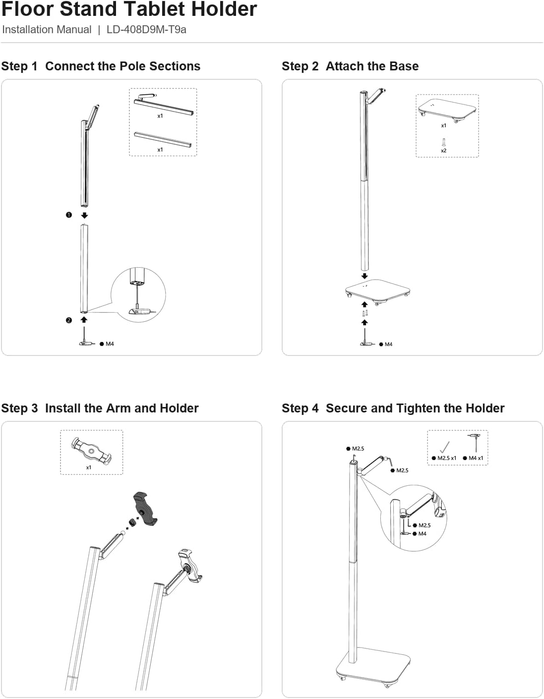 Detailed assembly steps for the MESWAO Tablet Floor Stand