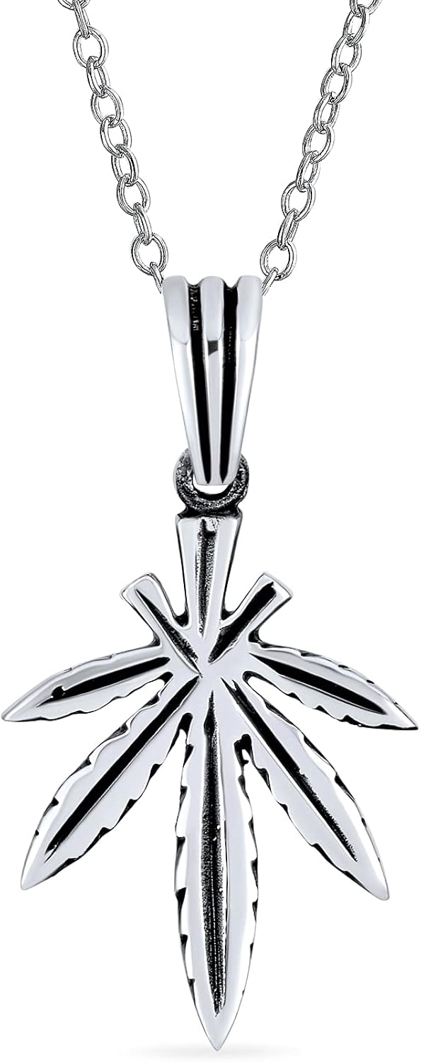 Unisex Retro Hemp Fimble Pot Cannabis Marijuana Leaf Colgante Collar Joyería Occidental Para Hombres Mujeres Oxidado .925 Plata de Ley con Cadena