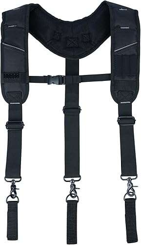 Miniatura 9 de KUNN Tirantes para cinturón de herramientas, 3 puntos acolchados de alta resistencia, bolsa de trabajo de construcción para hombres con trabillas