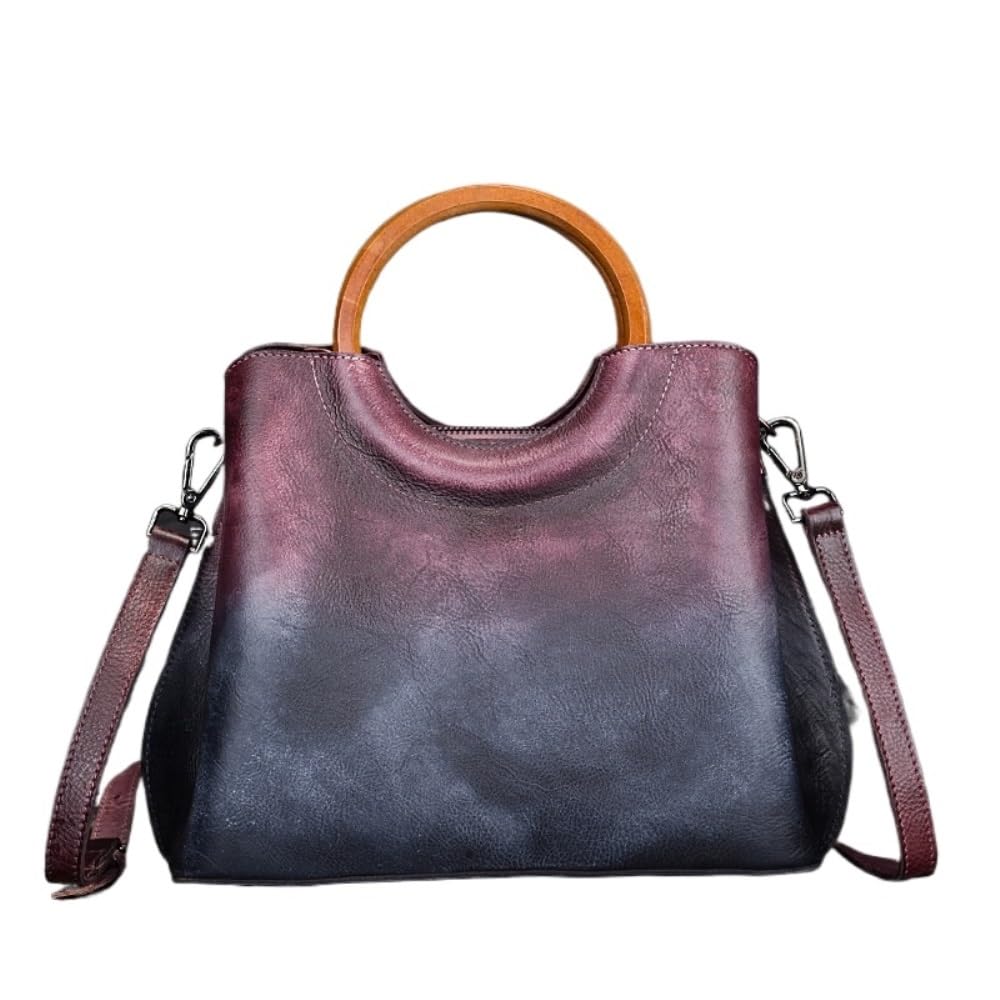 Minimalist Women's Vegetable-Tanned Leather Crossbody Bag - Retro Color-Block Handheld Bag, Vintage Style(Purple)