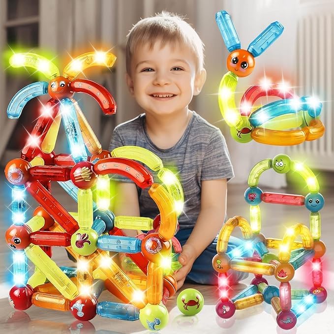 Image of 52PCs Constructions Building Blocks Set Toys for Kids 3+| LED 3D Lights Sticks & Balls Steam Toy Playset for Boys and Girls Birthday Gifts for Children Decor | Education Items Fun Activity Toy