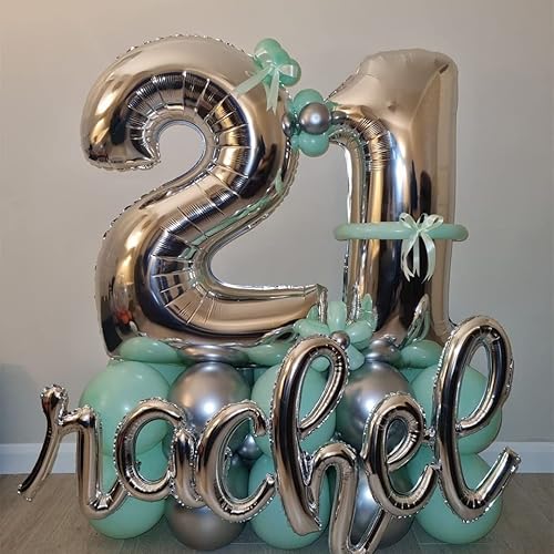 Miniatura 4 de Globos plateados del número 21 del número 12 o 21, globos de papel de aluminio de Mylar de 40 pulgadas para fiestas de cumpleaños de 12 o 21,