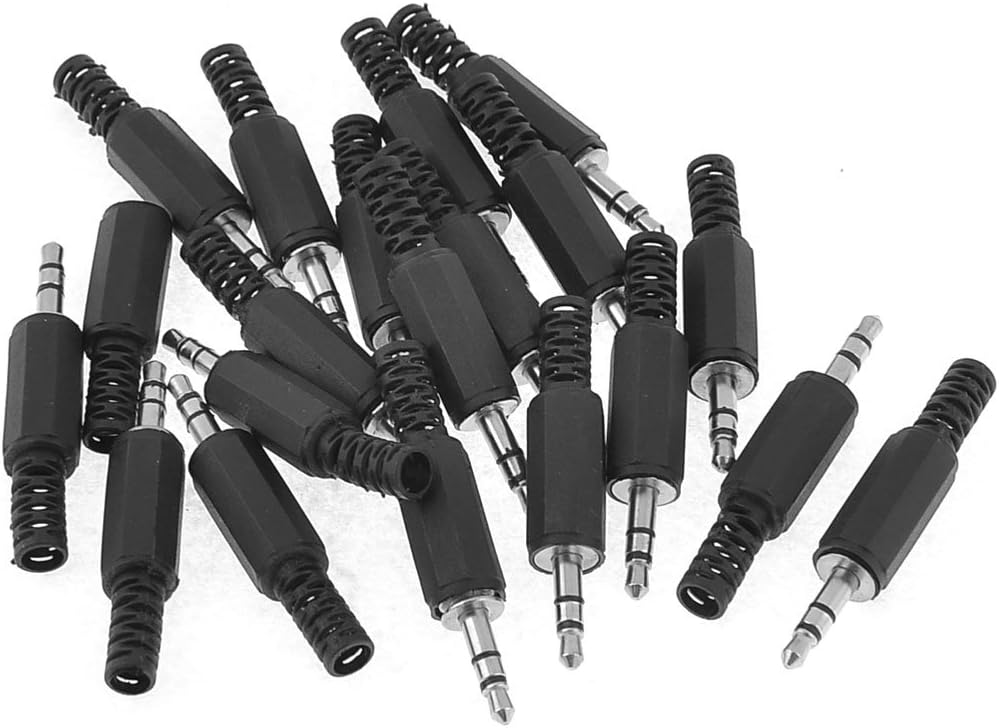 Ruilogod 20 Pcs Black Silver Tone Audio Signal 3.5mm Stereo Connecter