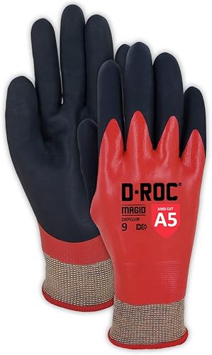 MAGID D-ROC DX+ Technology DXPG59F - Guante de trabajo de espuma de nitrilo de doble inmersión de calibre 18, totalmente recubierto, tamaño 8M,