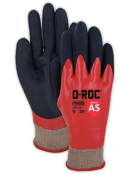MAGID D-ROC DX+ Technology DXPG59F 18-Gauge Double-Dipped Foam Nitrile Fully Coated Coreless Work Glove Size 9/L?Cut Level A5?12 Pairs
