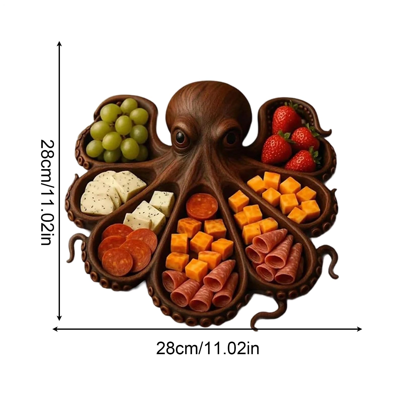 Genérico Bandeja de madera para servir - Diseño único de pulpo, bandeja para embutidos | Bandeja de cocina resistente para quesos, mariscos, picnics, cenas temáticas y entretenimiento al aire libre.