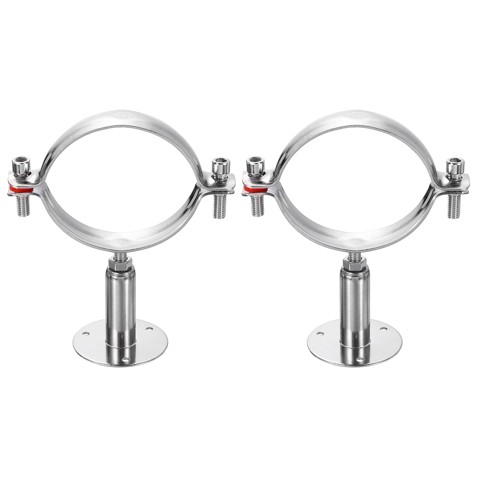 sourcing map 2pcs Wall Mount Ceiling Mount Pipe Supports 304 Stainless Steel Adjustable Pipe Bracket Clamp for OD Pipe 3.1"-3.5" (80-89mm) Adjustable Height 50-100mm